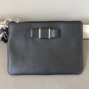 Coach black leather wristlet with bow detail
